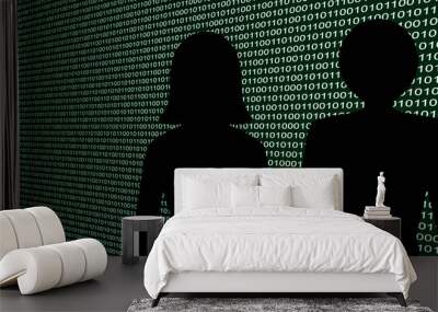 Silhouette of a man and woman in front of digital data illustrating identity theft Wall mural