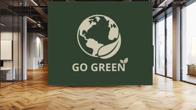 Environmental sustainability Logo, Globe with leaf icon. Vector Wall mural