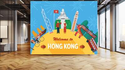 Flat design, Hong Kong Landmarks and icons, vector Wall mural