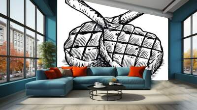 Hand drawn grilled pork chop steak Wall mural