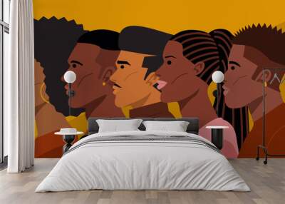 Portrait of Young African American Hairstyles. Vector Wall mural