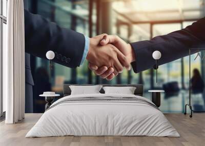 Business handshake between a woman and a man. Close up, Business people shake hand to confirm the agreement in the business Wall mural