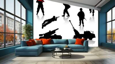 Military silhouette collection. Soldier,  tanks and trucks Wall mural