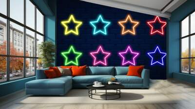 Star neon vector set. Star neon icon. Star neon symbol.Star neon led electric Wall mural