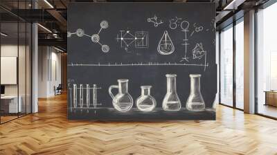 Chalkboard Illustration of Chemistry Equipment and Formulas Wall mural