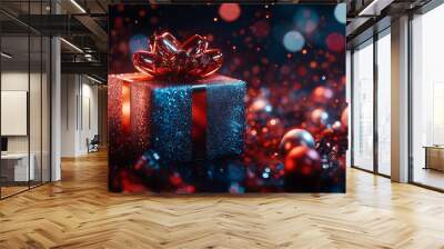 Christmas Gift in Festive Holiday Background Wall mural