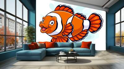 Cartoon funny clown fish isolated on white background Wall mural