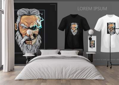 T-shirt design featuring zeus head with skull complete with mockup. Wall mural