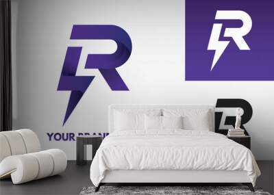 Logo Letter R PR  Initial monogram Electric Power thunder Lightning Style Design Vector in Gradient and monochrome color Wall mural