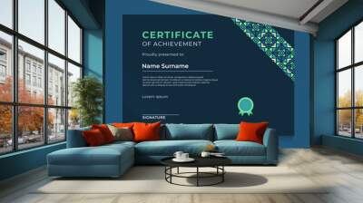 Islamic Oriental Geometric Certificate Design with Diagonal Ornament and Dark Theme Wall mural