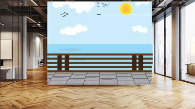 vector illustration of scenery looking at the sea view from the pier Wall mural