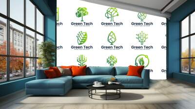 green technology logo design collection, technology leaves, plants, natural technology Wall mural