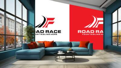 letter F and road racing logo designs, racing logos, asphalt, asphalt roads, automotive and workshops Wall mural