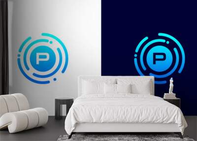 Letter P technology logo with circuit board line style circle for digital,data,connection Wall mural