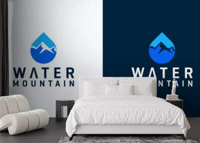 mountain water logo design, with the concept of mountains and water drops Wall mural