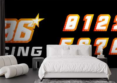 number 36 logo design for racing, 3d number with stars for racing, sports and trail Wall mural