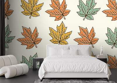 seamless pattern of a maple leaf in vintage style Wall mural