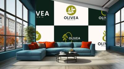 set of olive oil logo for modern female beauty Wall mural