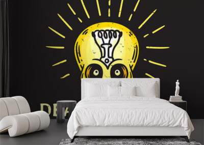 skull faced glowing bohlam illustration Wall mural