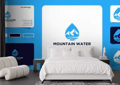 water drop logo design inspiration, sea waves and natural mountains with business cards and icon symbols Wall mural