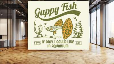 yellow tail guppy fish vintage logo with grunge Wall mural