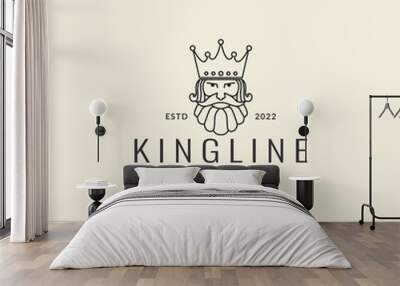 king head with crown hipster line style logo design vector icon illustration Wall mural