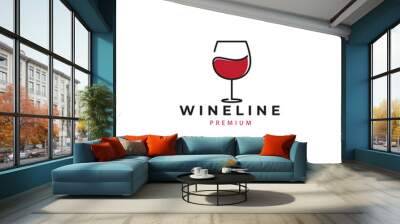 wine and glass with minimalist style line restaurant and bar logo vector icon illustration design Wall mural