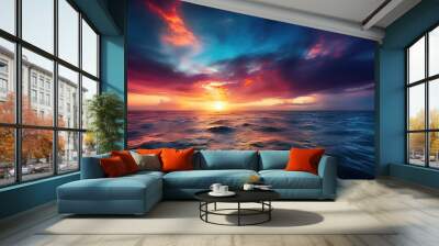 A colorful sunset in sea in the dark Wall mural