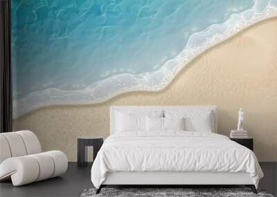 Abstract white sand beach with transparent water wave from above, concept banner background photo Wall mural