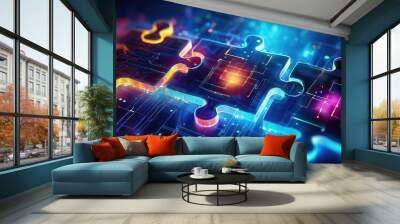 An abstract, tech-infused background with interconnected puzzle pieces, representing the integration of APIs and the smooth flow of digital connectivity. Wall mural