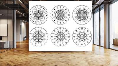 Doodle monochrome lace mandala pattern. Emblem luxury beauty spa, cosmetics, jewelry, hotel, restaurant. Wedding elegant outline frame. Vector floral luxury curve logo design. Round gold ornate frame. Wall mural