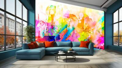 abstract multicolored splashes with geometrical figures and pattern, digital illustration Wall mural