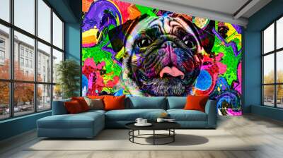 bulldog head with creative abstract elements on white background Wall mural