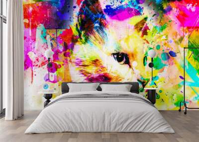 cat face with paint splash art Wall mural