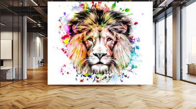 lion head isolated on color background Wall mural