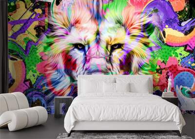 lion illustration with colorful splashes Wall mural