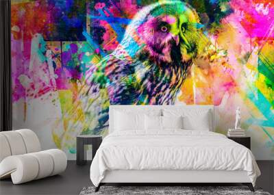 owl with creative abstract elements on colorful background Wall mural