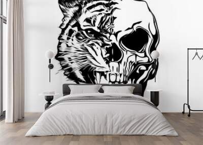 skull with tiger isolated on white background pop art Wall mural