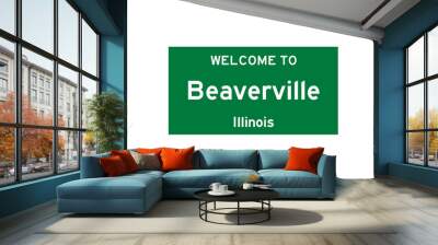 Beaverville, Illinois, USA. City limit sign on transparent background.  Wall mural