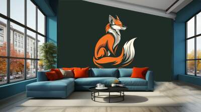 Fox logo vector icon illustration vintage style Wall mural