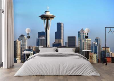 Seattle Skyline at sunset, Washington state. Wall mural