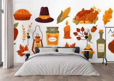 Thanksgiving essentials illustration. Set of thanksgiving illustration. Thanksgiving illustration Wall mural