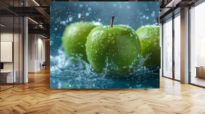 water splashing onto apple green Wall mural