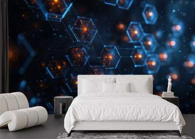 Abstract Medical Background Vector Art Featuring Hexagonal Patterns and Glowing Elements Wall mural