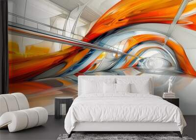 Abstract Orange And White Swirls In A Futuristic Tunnel Wall mural