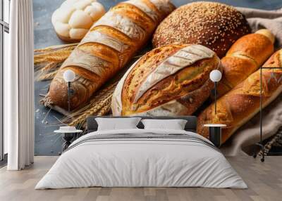 Assorted Breads Arranged on a Cloth Wall mural