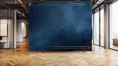 Elegant dark blue background with gold decorative edges for design or presentation use Wall mural