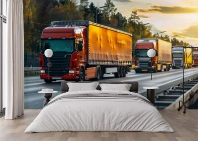 Two Trucks Traveling on a Road Wall mural