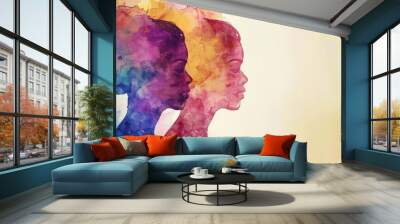 Two Women Watercolor Painting Wall mural