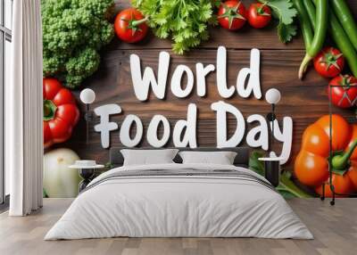 World Food Day celebration featuring fresh vegetables on a wooden table Wall mural